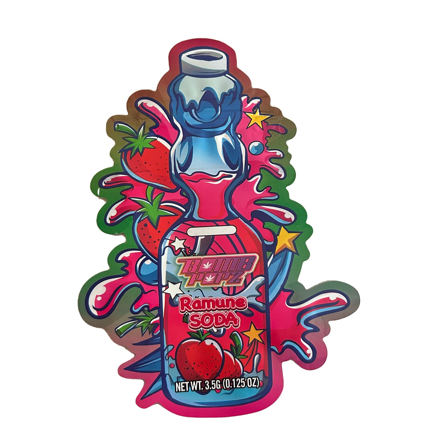 Bomb Popz Ramune Soda cutout 3.5G Mylar Bags