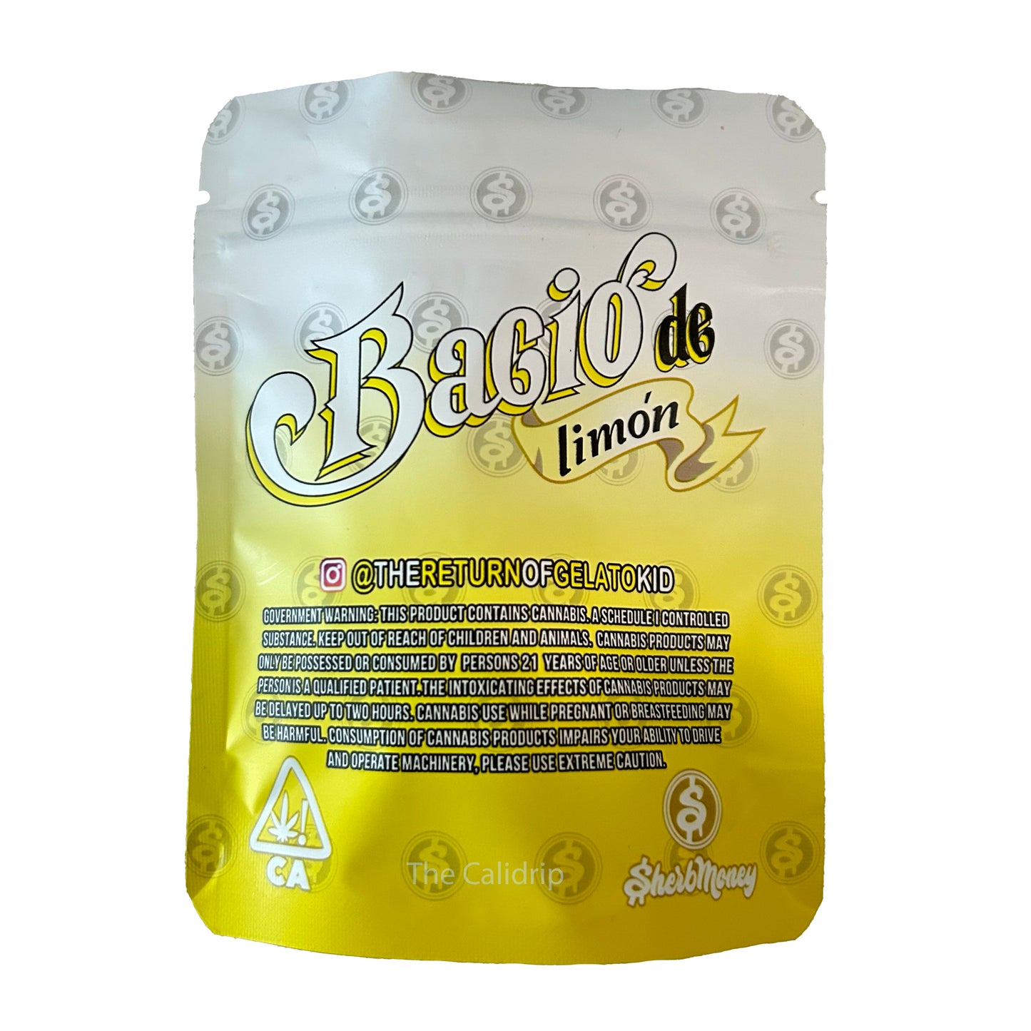 Yellow Bacio de Limon 3.5G Mylar Bags