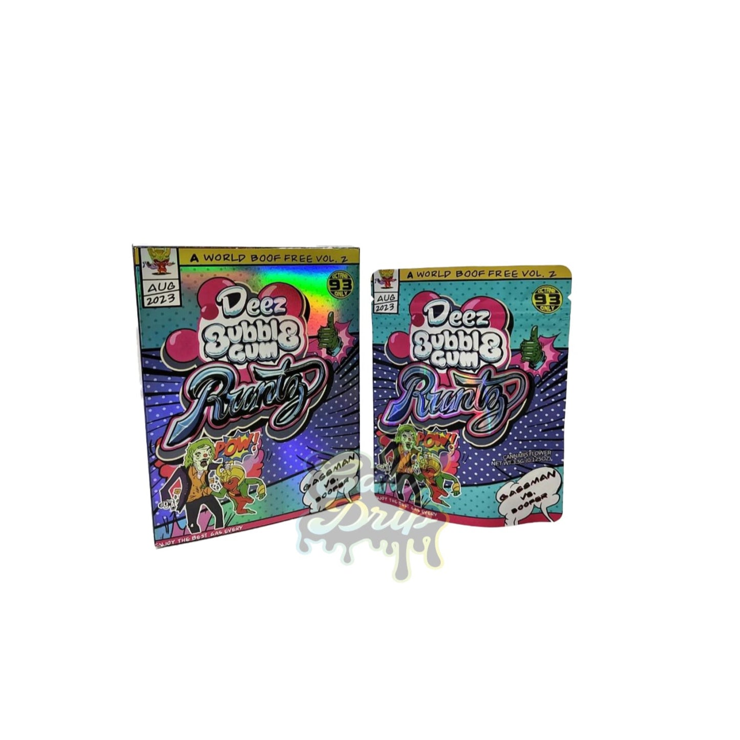 Deez Bubblegum Runtz 3.5g Mylar Bag and Box