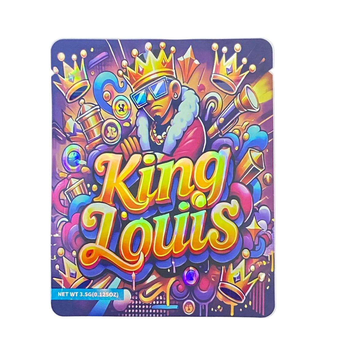 Colorful product packaging with 'King Louis' branding on a white background