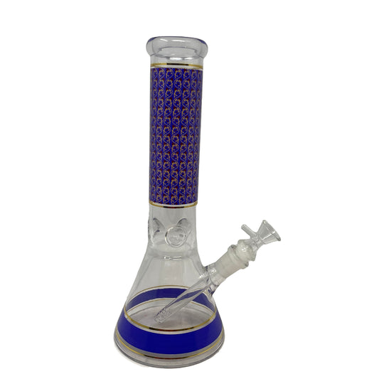The Ancient - 10 Geometric Flower base Design Beaker Water Pipe -- Golden  Purple -SmokeDay